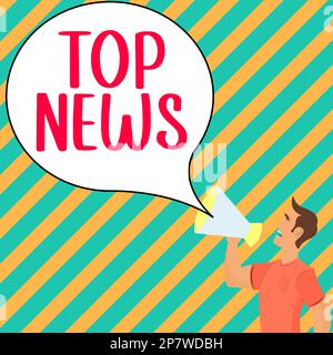 Signe écrit à la main Top News. Concept désigne les informations reçues et diffusées sur un événement Banque D'Images