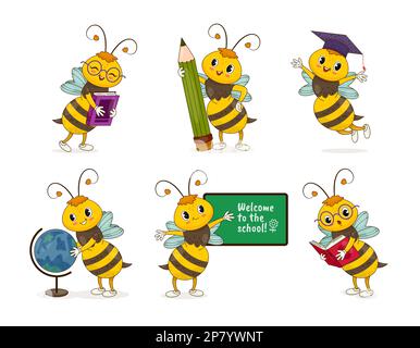 Ensemble d'abeilles d'apprentissage mignonnes Illustration de Vecteur
