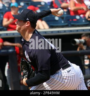 Tampa, États-Unis. 08th mars 2023. Gerrit Cole, le pichet des Yankees de New York, délivre un terrain lors du premier repas du match d'entraînement de printemps contre le St. Louis Cardinals au Steinbrenner Field, à Tampa, en Floride, mercredi, à 8 mars 2023. Photo de Mark Abraham/UPI crédit: UPI/Alay Live News Banque D'Images