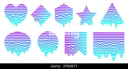 Formes géométriques des cyberpunk de Glitch. Éléments graphiques abstraits. Gouttes d'humidité futuristes. Ensemble cercle, triangle et carré liquide. Vecteur numérique Illustration de Vecteur
