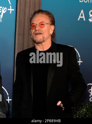 Los Angeles, États-Unis. 08th mars 2023. Bono, lors de la première de Bono & The Edge à Disney : une sorte de soins à domicile, avec Dave Letterman au Orpheum Theatre de Los Angeles, CA, USA sur 8 mars 2022. Photo de Fati Sadou/ABACAPRESS.COM crédit: Abaca Press/Alamy Live News Banque D'Images
