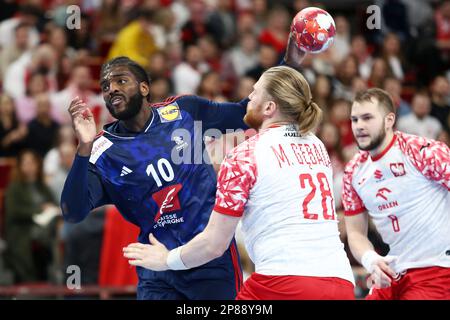 Dika Mem de France pendant l'EHF Euro 2024 hommes, qualificatifs Handball match entre la Pologne et la France sur 8 mars 2023 à l'arène ERGO à Gdansk, Pologne - photo Piotr Matusewicz / DPPI Banque D'Images