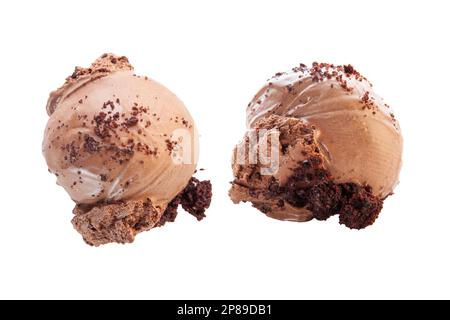 Pelles à glace au chocolat et à la glace au brownie. Banque D'Images
