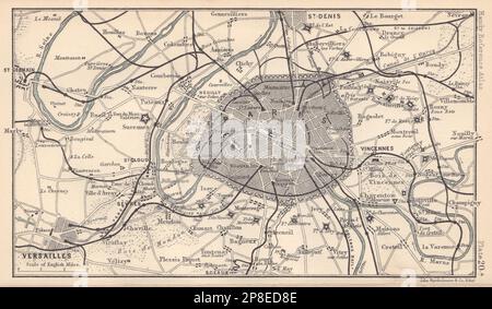 Environs de Paris montrant des chemins de fer. France. BARTHOLOMEW 1898 carte ancienne Banque D'Images