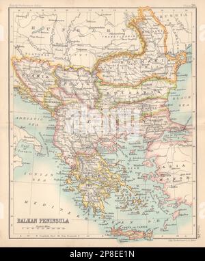 Péninsule des Balkans. Roumelia orientale Servia Turquie en Europe. Grèce 1898 carte Banque D'Images