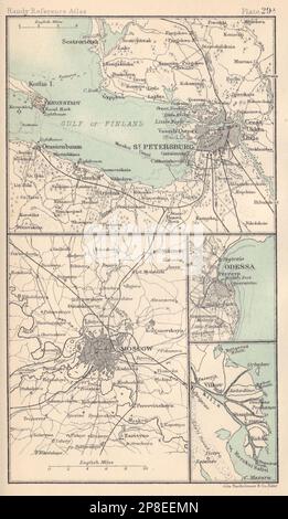 Environs de Saint-Pétersbourg, Moscou et Odessa. Russie. BARTHOLOMEW 1898 vieille carte Banque D'Images