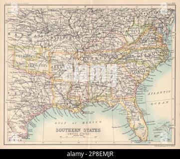 États du Sud (États-Unis). Sud profond. Territoire indien. USA 1898 carte Banque D'Images