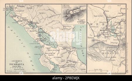 Isthme du Nicaragua. Mexico. Cratères de la vieille carte de Turrialba 1898 Banque D'Images