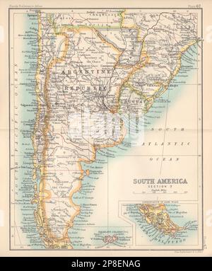 Amérique du Sud. République Argentine Chili Uruguay. BARTHOLOMEW 1898 vieille carte Banque D'Images