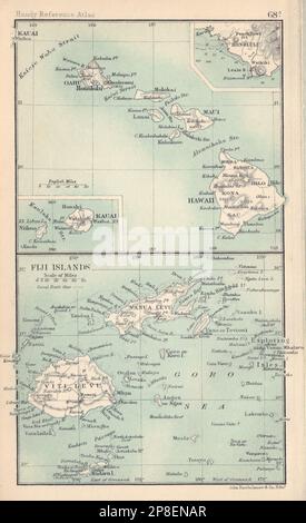 Hawaï et les îles Fidji. Kauai. Honolulu. BARTHOLOMEW 1898 carte ancienne Banque D'Images