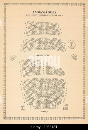 Ambassadeurs Theatre, Charing Cross Road, Londres. Plan d'agencement vintage 1960 Banque D'Images