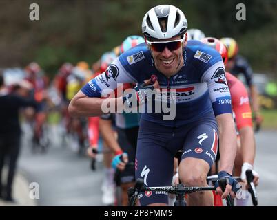 Belge Tim Declercq de Soudal Quick-Step photographié en action pendant la phase 5 de l'édition 81st de la course Paris-Nice de huit jours, à 212,4 km de Saint-Symphorien-sur-Coise à Saint-Paul-trois-Châteaux, France, jeudi 09 mars 2023. BELGA PHOTO DAVID PINTENS Banque D'Images