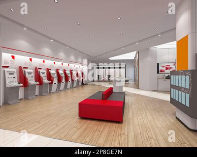 3d rendu de l'intérieur d'une banque commerciale Banque D'Images