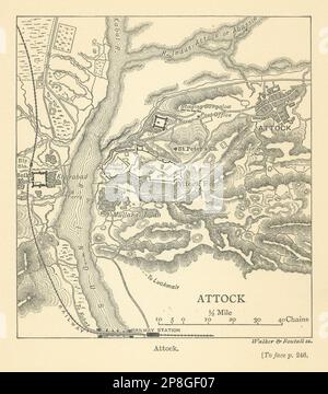 PAKISTAN. Carte de la ville d'Attock et du fort d'Attock. Khairabad. Fort Sikh 1905 Banque D'Images