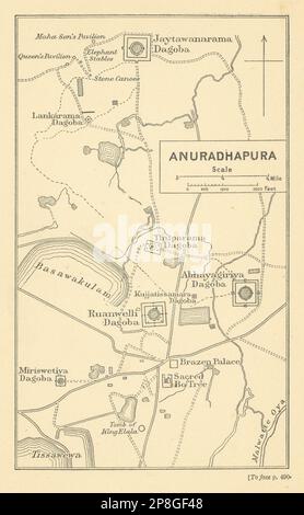 CEYLAN. Carte de croquis d'Anuradhapura. Sri Lanka. Dagobas. Inde britannique 1905 Banque D'Images