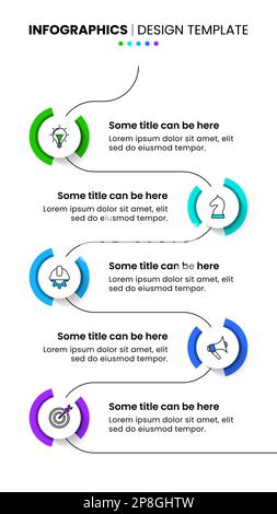 Modèle d'infographie avec icônes et 5 options ou étapes. Chronologie verticale. Peut être utilisé pour la mise en page de flux de travail, le diagramme, la bannière, la conception Web. Illustration vectorielle Illustration de Vecteur