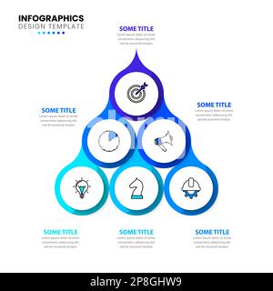 Modèle d'infographie avec icônes et 6 options ou étapes. Pyramide. Peut être utilisé pour la mise en page de flux de travail, le diagramme, la bannière, la conception Web. Illustration vectorielle Illustration de Vecteur