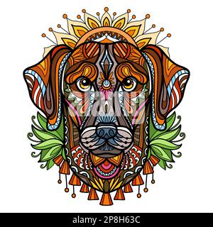 Chien abstrait avec ornements décoratifs et éléments de croque. Gros plan sur la tête de chien labrador. Illustration vectorielle. Pour l'impression, le design, le décor, le t-shirt et l'emblème Illustration de Vecteur