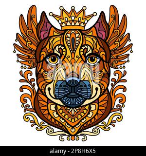 Chien abstrait avec ornements décoratifs et éléments de croque. Fermez la tête de chien Pitbull. Illustration vectorielle. Pour l'impression, le design, le décor, le t-shirt, l'emblème, Illustration de Vecteur