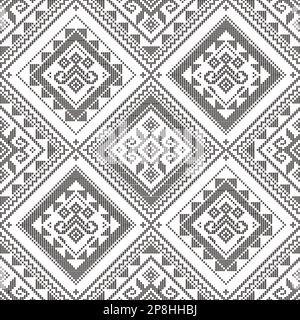 Art populaire philippin Yakan tissu inspiré vectoriel sans couture motif, géométrique textile ou tissu imprimé des Philippines en noir et blanc Illustration de Vecteur