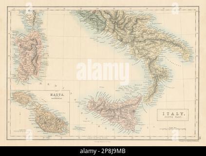 Italie, partie sud. Encart Malte. Sardaigne Sicile. SIDNEY HALL 1862 ancienne carte Banque D'Images