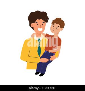 Papa tenant son fils. Imprimé famille joyeux dans un style de dessin animé. Oncle et neveu clipart Illustration de Vecteur