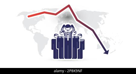 Baisse économique mondiale provoquée par le virus Corona - concept de conception avec Chart et homme d'affaires tenant sa tête Illustration de Vecteur