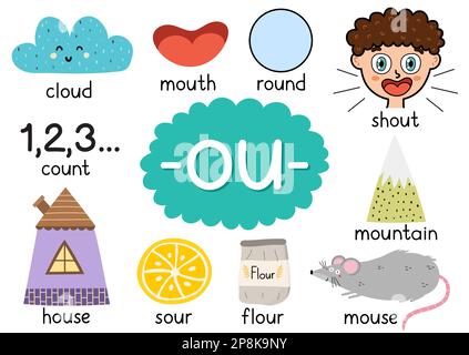 Ou DIGRAPH orthographe règle pédagogique poster pour les enfants avec des mots Illustration de Vecteur