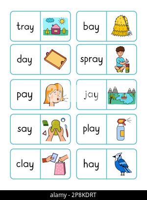Jeu Phonics -ay- Sound dominos. Faites correspondre les mots avec la page d'activité photos Illustration de Vecteur
