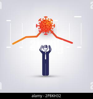 Corona virus propagation - problèmes de santé, impact sur l'économie mondiale cesse de croître - concept de conception avec le chef d'entreprise, homme d'affaires et graphique montrant D Illustration de Vecteur