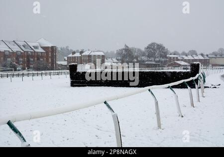 Hippodrome de Warwick par temps enneigé, Warwickshire, Angleterre, Royaume-Uni Banque D'Images