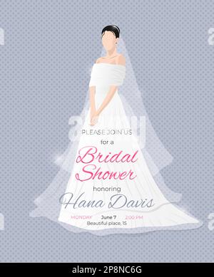 Carte d'invitation luxueuse pour la douche de mariée avec mariée Illustration de Vecteur