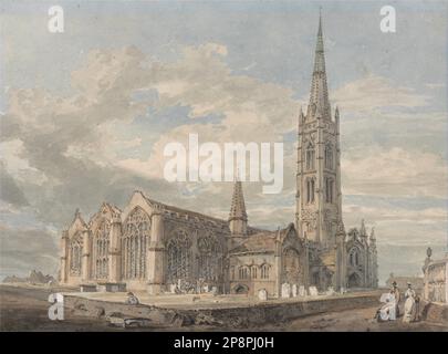 Vue du nord-est de l'église Grantham, Lincolnshire vers 1797 par Joseph Malbord William Turner Banque D'Images