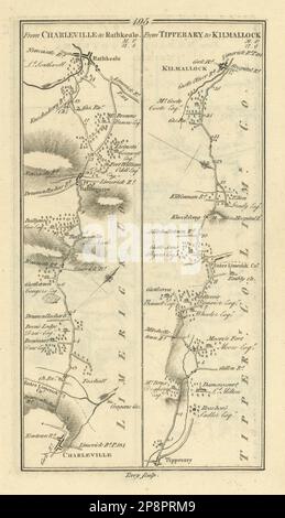 #195 de Charleville à Rathkeale / de Tipperary à Kilmalock. CARTE TAYLOR/SKINNER 1778 Banque D'Images