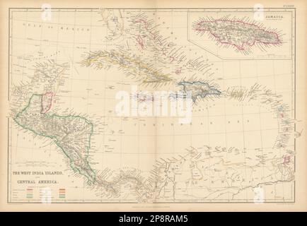 Les Antilles et l'Amérique centrale. Jamaïque et Caraïbes. LOWRY 1859 vieille carte Banque D'Images