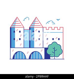 Icône de la forteresse médiévale ou du château en art de ligne Illustration de Vecteur