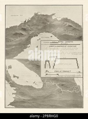 [Canaux/voies de transit du Panama et du Nicaragua]. Amérique centrale 1907 ancienne carte Banque D'Images