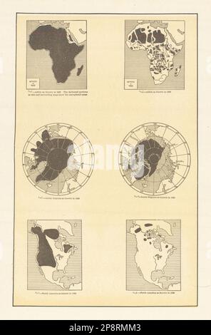 Afrique régions arctiques et nord-américaines connues/non-knowon sur la carte 1800 et 1900 1907 Banque D'Images