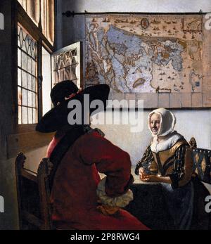 Officier et fille rieuse par Johannes Vermeer (1632-1675), huile sur toile, c.1657 Banque D'Images