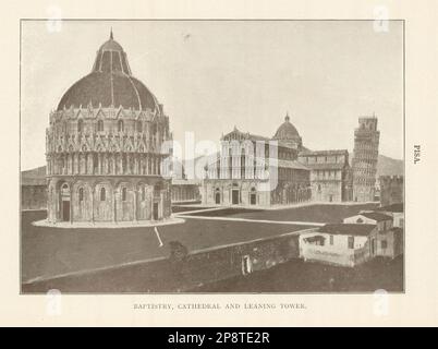 Pise. Baptistère, Cathédrale et Tour penchée. Italie 1907 vieux imprimé antique Banque D'Images