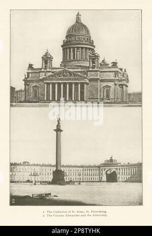 St. Cathédrale d'Isaac, Saint-Pétersbourg. Colonne Alexander & Admiralty. Russie 1907 Banque D'Images