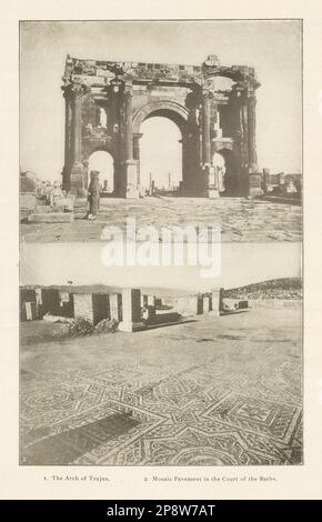 Timgad, Algérie. Arche de Trajan. Pavé en mosaïque dans la Cour des bains 1907 Banque D'Images