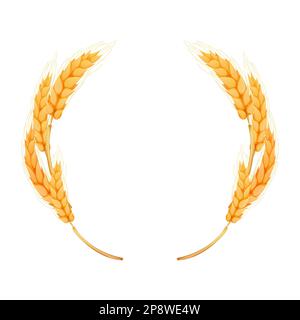 Couronne de spikelet, cadre rond de blé doré de style dessin animé isolé sur fond blanc. Pour la boulangerie, les étiquettes ou les étiquettes. Illustration vectorielle Illustration de Vecteur