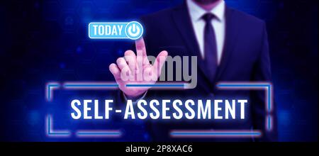Rédaction affichant le texte de l'auto-évaluation. Approche d'affaires fierté et confiance en soi Stand up for self Banque D'Images