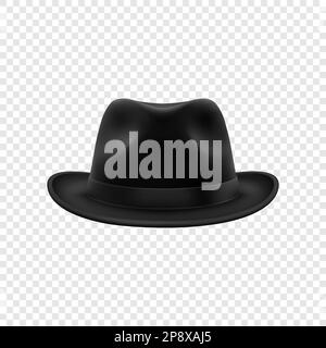 Vector 3D Realistic Black Vintage Classic Gentleman Hat, Cap Icon gros plan isolé. Vue avant. Modèle de conception de bonnet unisex pour homme. Illustration vectorielle Illustration de Vecteur