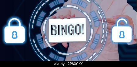 Bingo de texte d'écriture. Mot écrit sur le jeu de hasard dans lequel chaque joueur correspond aux numéros imprimés Banque D'Images