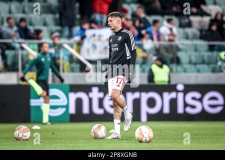 Varsovie, Pologne. 09th mars 2023. Sebastian Szymanski lors de la manche de la Ligue Europa de l'UEFA de 16 jambe un match entre Shakhtar Donetsk et Feyenoord sur 9 mars 2023 à Varsovie, Pologne. (Photo de PressFocus/SIPA USA) crédit: SIPA USA/Alay Live News Banque D'Images