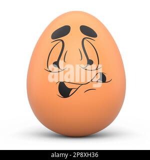 Ferme oeuf peint brun avec des expressions et visage drôle isolé sur fond blanc. 3D rendu de la conception de modèle d'oeufs de Pâques pour accueillir et inviter Banque D'Images