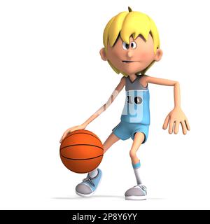 3D-illustration d'un mignon et drôle de dessin animé joueur de basket-ball dribbling et de lancer une balle Banque D'Images