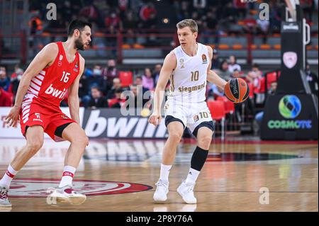 Pirée, Grèce. 09th mars 2023. 10 OGNJEN JARAMAZ du FC Bayern Munich lors de l'Euroligue, Round 28, match entre Olympiacos Pirée et FC Bayern Munich au Stade de la paix et de l'amitié sur 9 mars 2023, à Athènes, Grèce. Crédit : Agence photo indépendante/Alamy Live News Banque D'Images